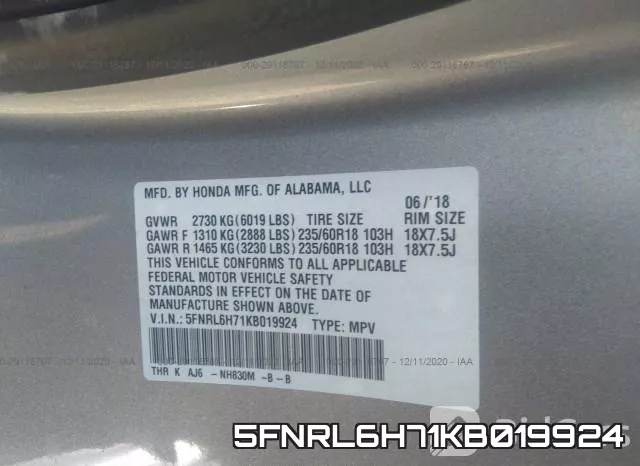 5FNRL6H71KB019924 фото 10