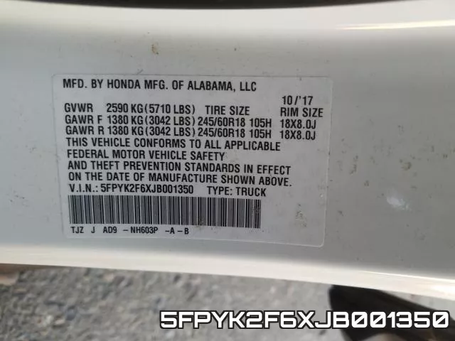 5FPYK2F6XJB001350 фото 2