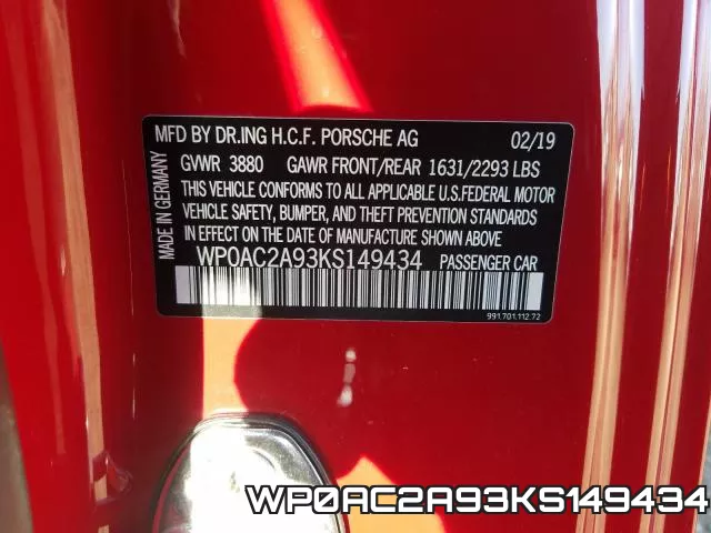 WP0AC2A93KS149434 фото 2