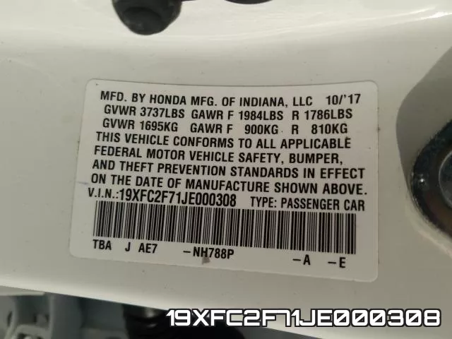 19XFC2F71JE000308 фото 2