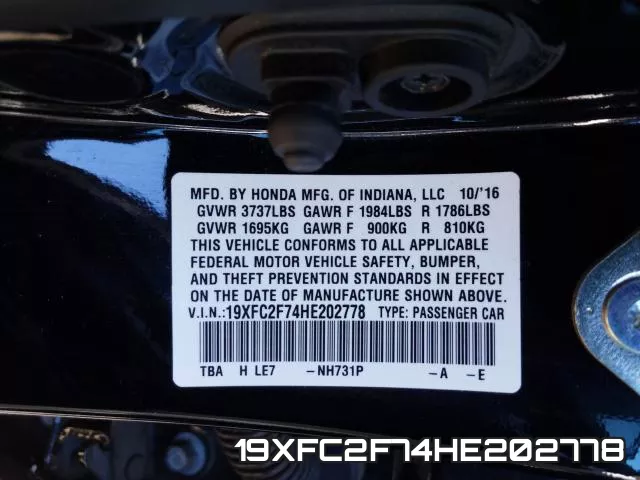 19XFC2F74HE202778 фото 2