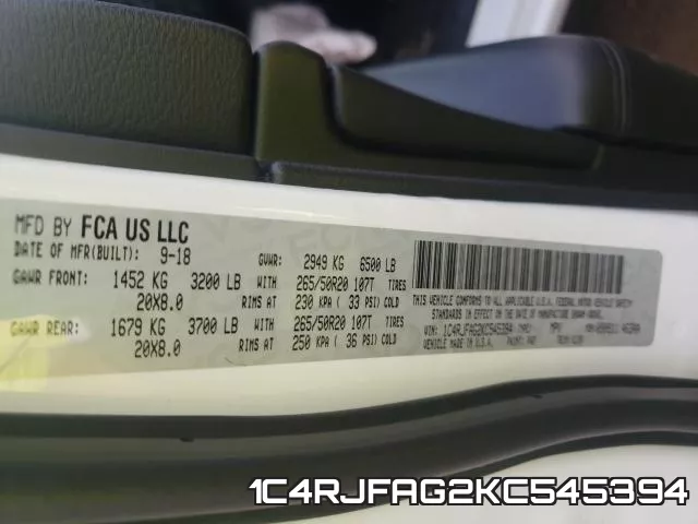 1C4RJFAG2KC545394 фото 2