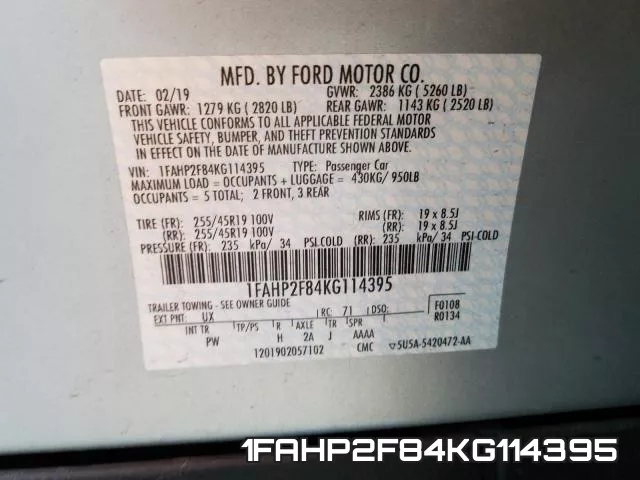 1FAHP2F84KG114395 фото 2