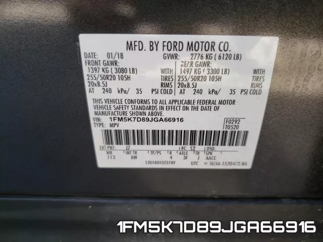 1FM5K7D89JGA66916 фото 2