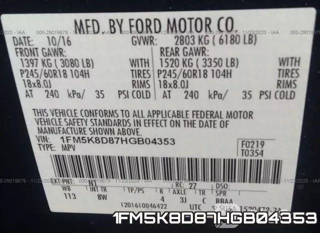 1FM5K8D87HGB04353 фото 10