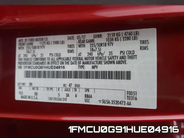 1FMCU0G91HUE04916 фото 2