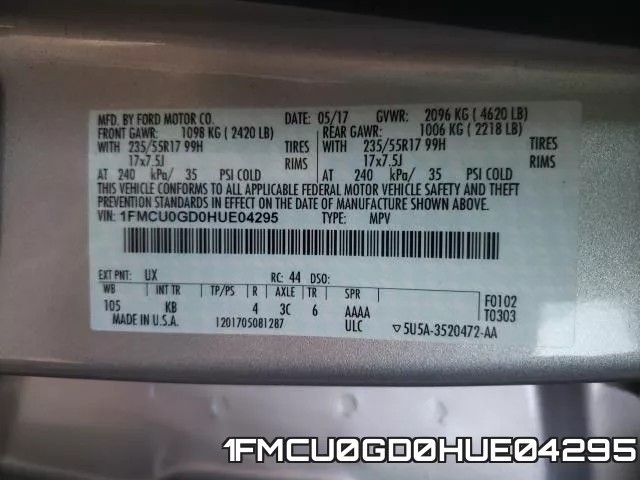1FMCU0GD0HUE04295 фото 2