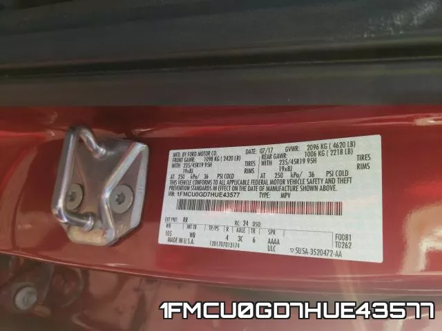 1FMCU0GD7HUE43577 фото 2