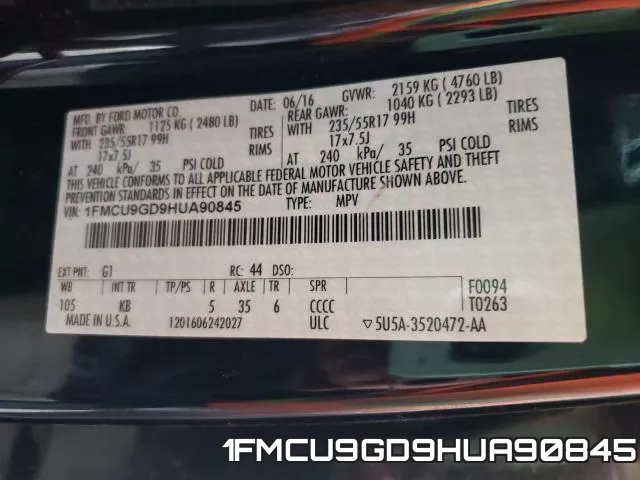 1FMCU9GD9HUA90845 фото 2