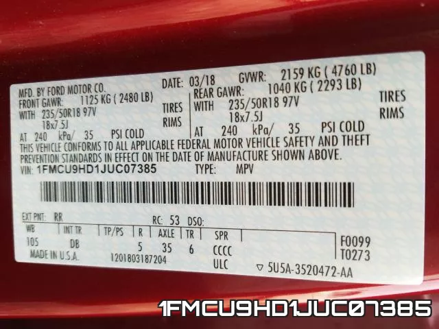 1FMCU9HD1JUC07385 фото 2