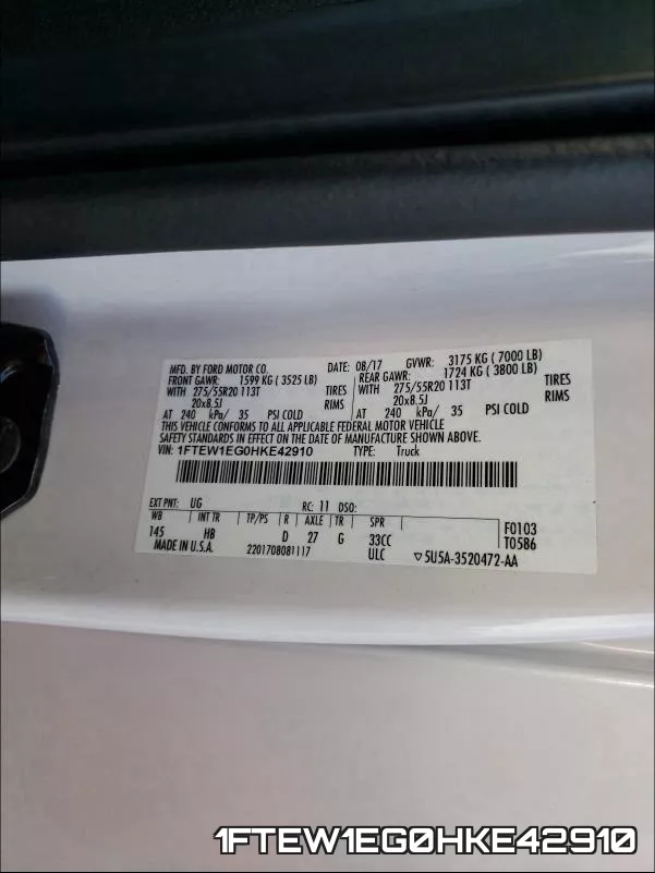 1FTEW1EG0HKE42910 фото 2