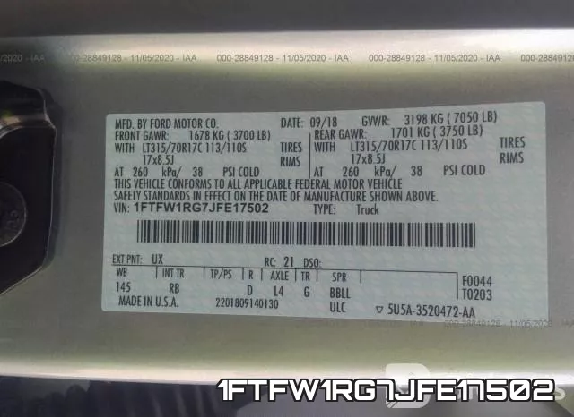1FTFW1RG7JFE17502 фото 9