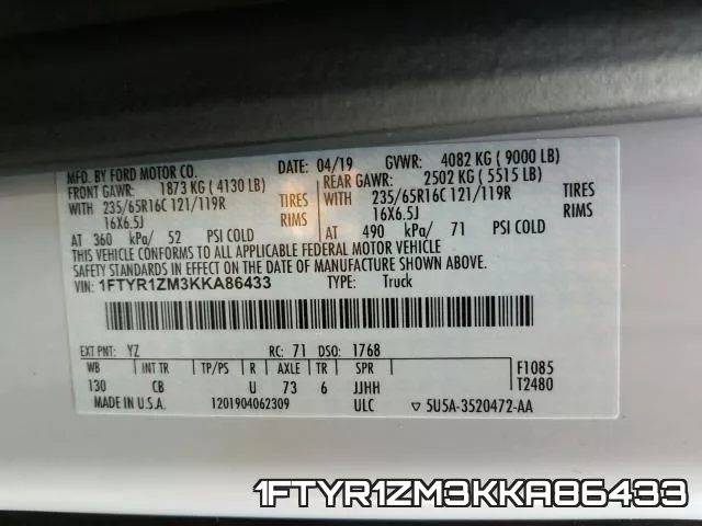 1FTYR1ZM3KKA86433 фото 2