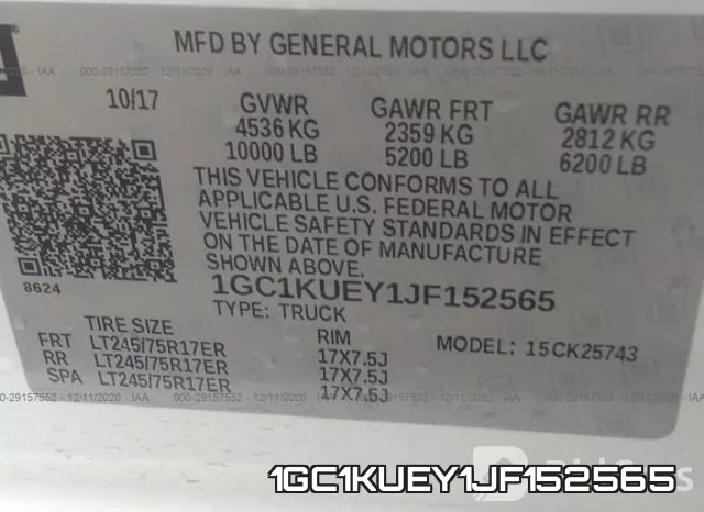 1GC1KUEY1JF152565 фото 6