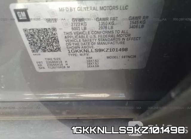 1GKKNLLS9KZ101498 фото 10