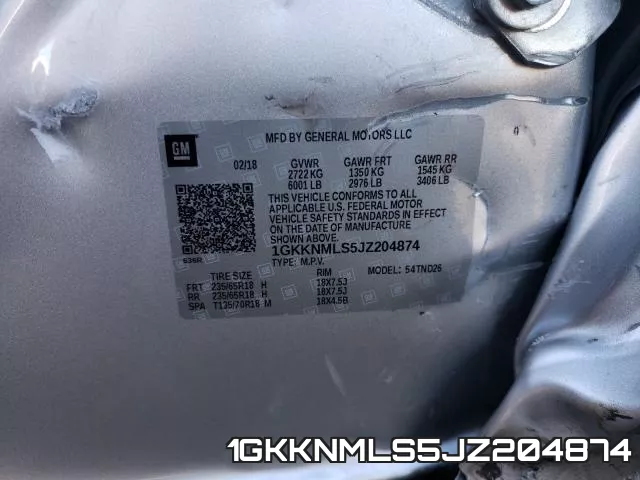 1GKKNMLS5JZ204874 фото 2