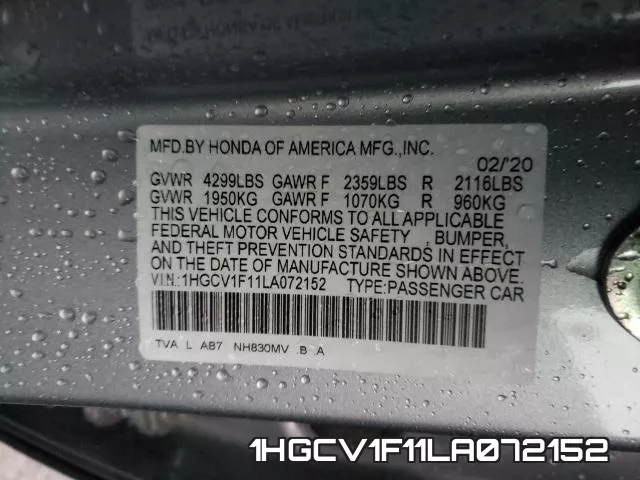 1HGCV1F11LA072152 фото 2