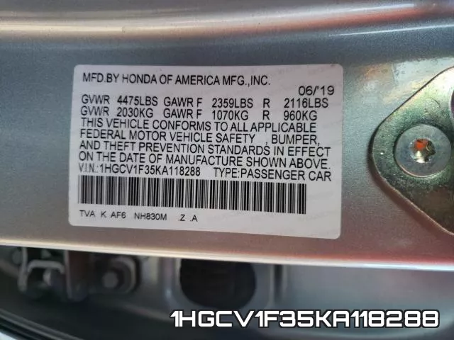 1HGCV1F35KA118288 фото 2