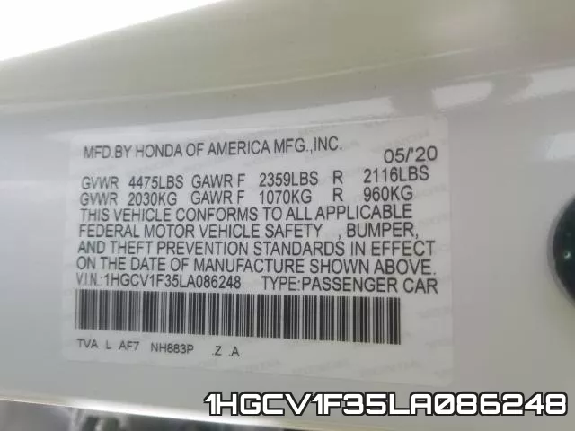 1HGCV1F35LA086248 фото 2