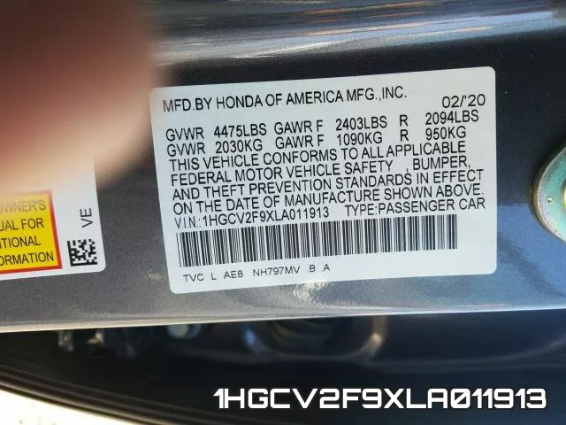 1HGCV2F9XLA011913 фото 2