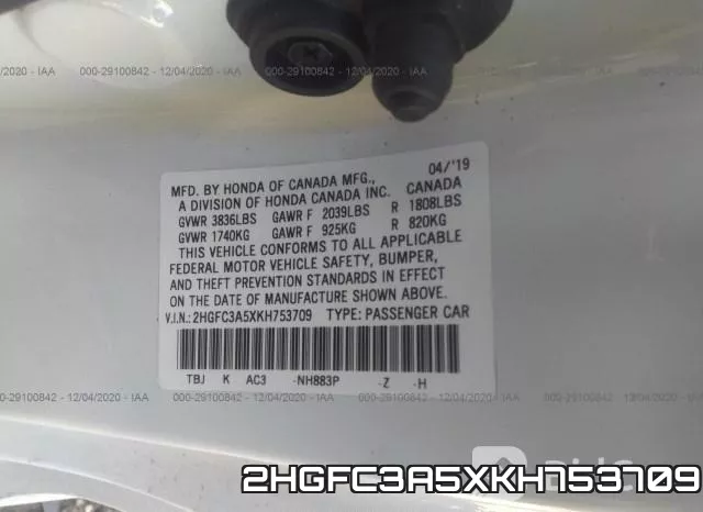 2HGFC3A5XKH753709 фото 9