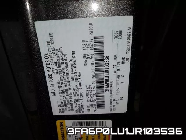 3FA6P0LU1JR103536 фото 2