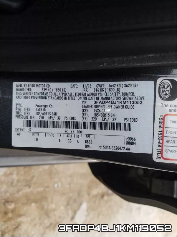 3FADP4BJ1KM113052 фото 2