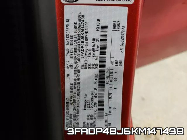 3FADP4BJ6KM147438 фото 2