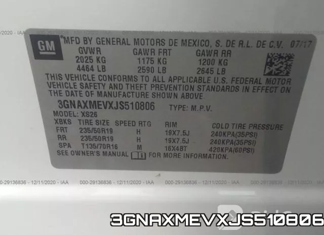 3GNAXMEVXJS510806 фото 10