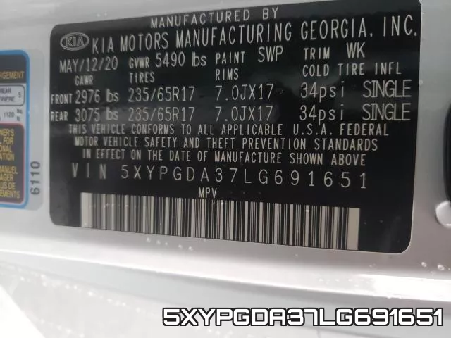 5XYPGDA37LG691651 фото 2