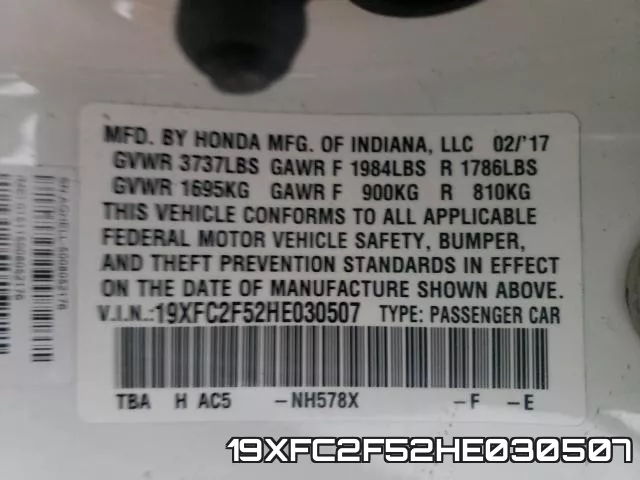 19XFC2F52HE030507 фото 2