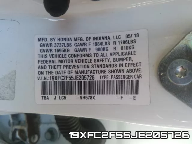 19XFC2F55JE205726 фото 2