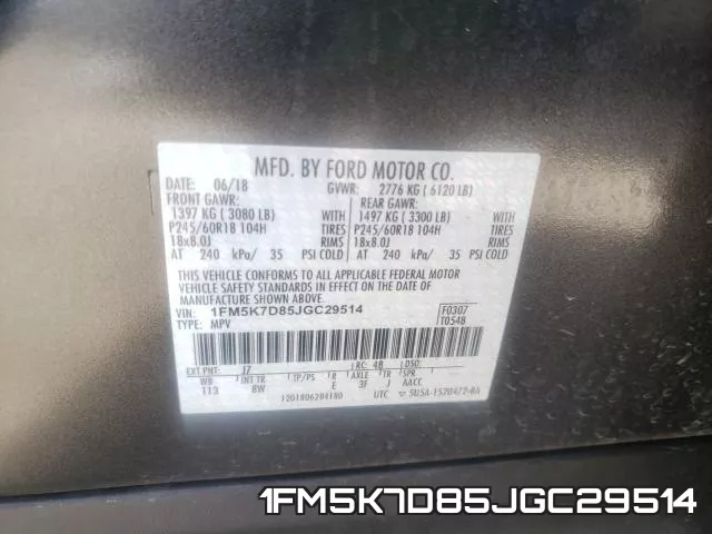 1FM5K7D85JGC29514 фото 2
