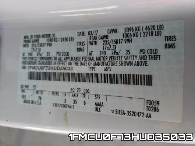 1FMCU0F73HUD35033 фото 2