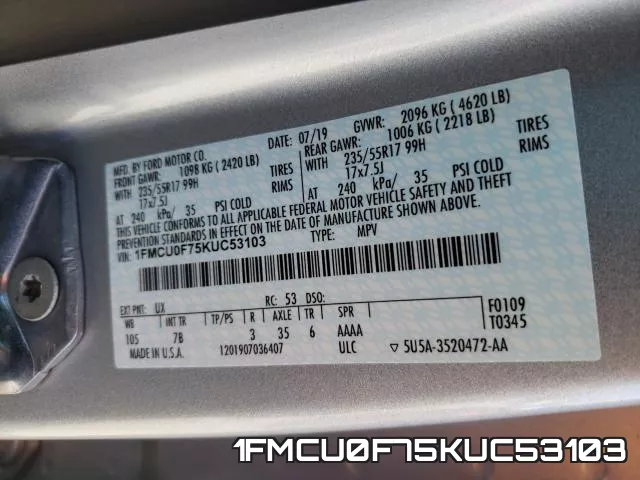 1FMCU0F75KUC53103 фото 2
