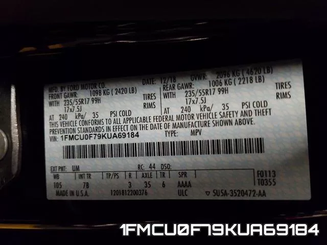 1FMCU0F79KUA69184 фото 2