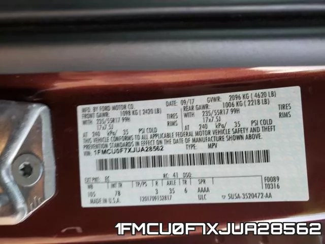 1FMCU0F7XJUA28562 фото 2