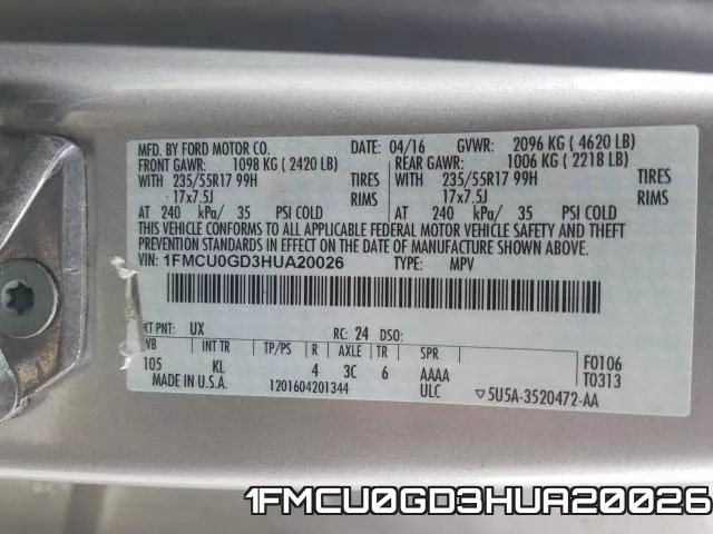 1FMCU0GD3HUA20026 фото 2