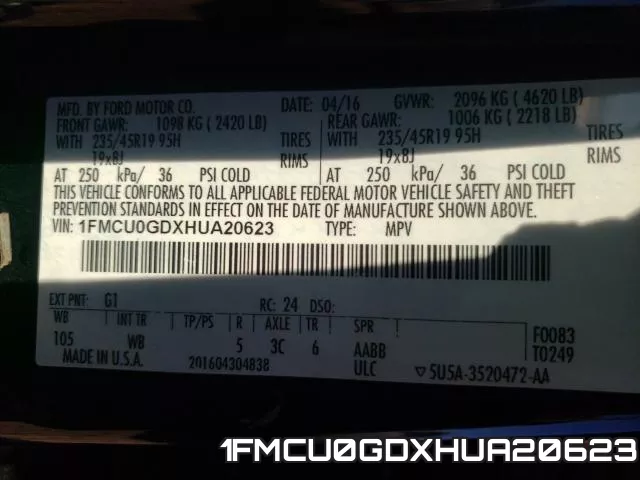 1FMCU0GDXHUA20623 фото 2