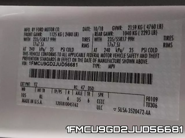 1FMCU9GD2JUD56681 фото 2
