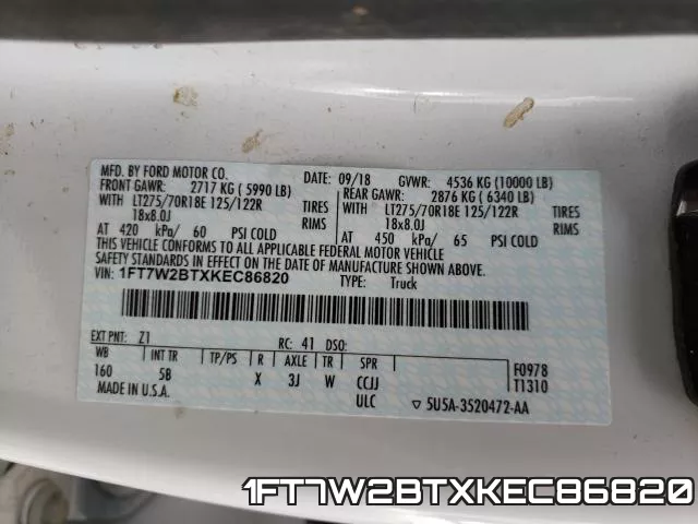 1FT7W2BTXKEC86820 фото 2