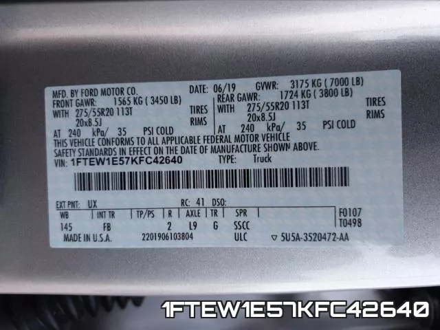 1FTEW1E57KFC42640 фото 2