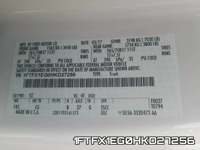 1FTFX1EG0HKD27256 фото 2