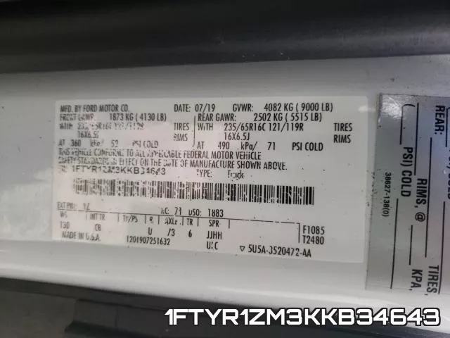 1FTYR1ZM3KKB34643 фото 2