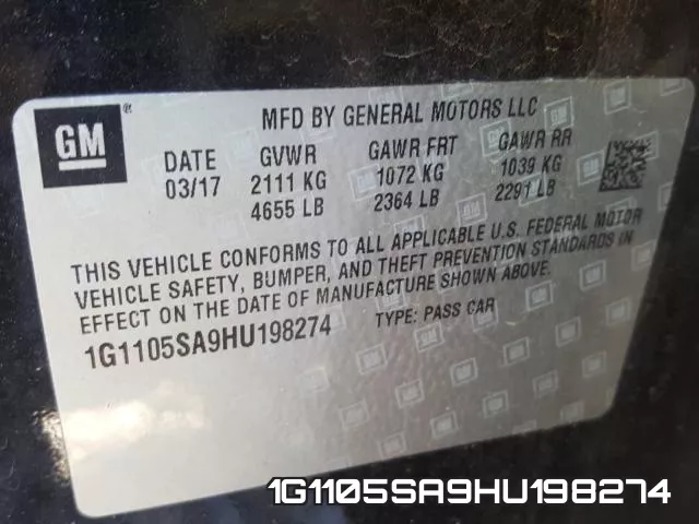 1G1105SA9HU198274 фото 2