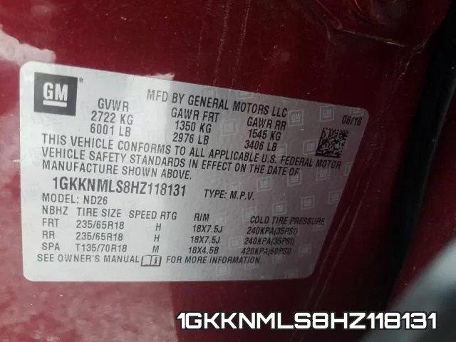 1GKKNMLS8HZ118131 фото 2