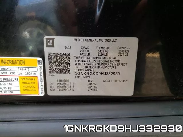 1GNKRGKD9HJ332930 фото 2