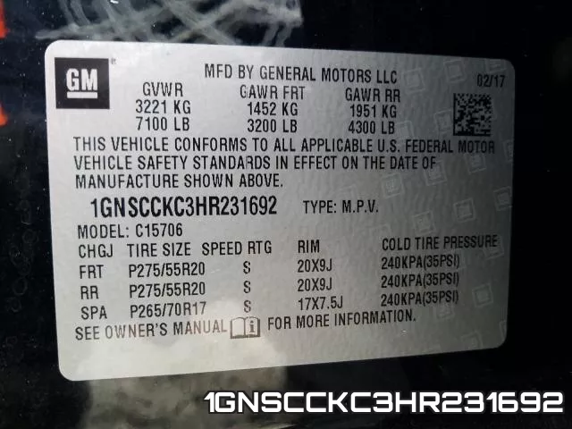 1GNSCCKC3HR231692 фото 2