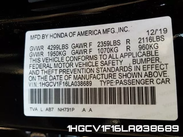 1HGCV1F16LA038689 фото 2