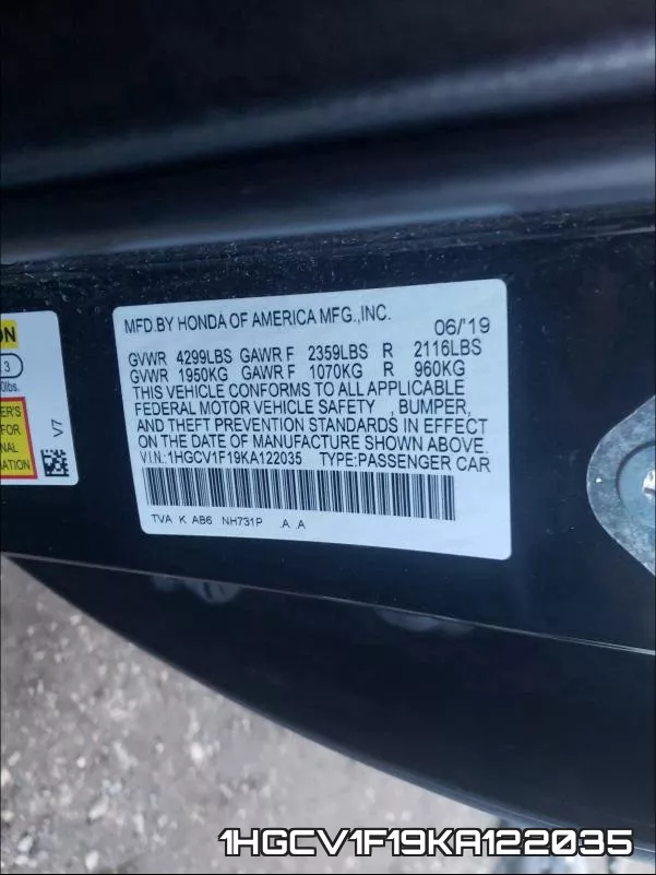 1HGCV1F19KA122035 фото 2
